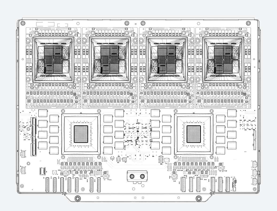 Technical visualization of a populated printed circuit board